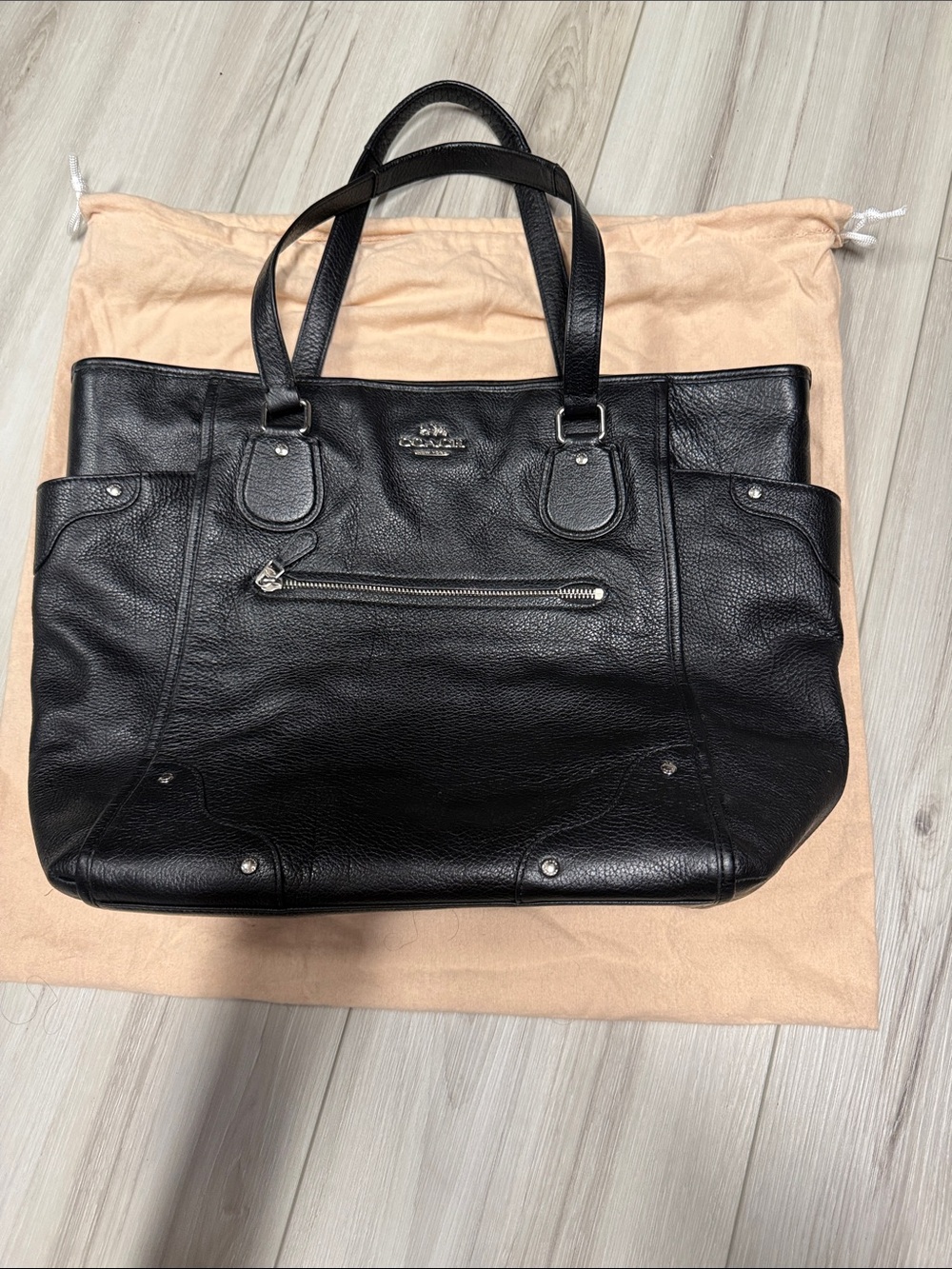 Coach Black Pebbled Leather Tote with Zip Pocket